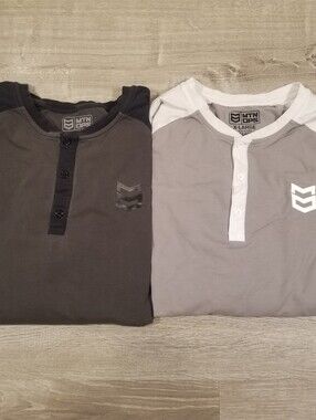 MTN OPS Stretch Henley Shirts Mens XL Two Pair Long Sleeve Gray White/Black